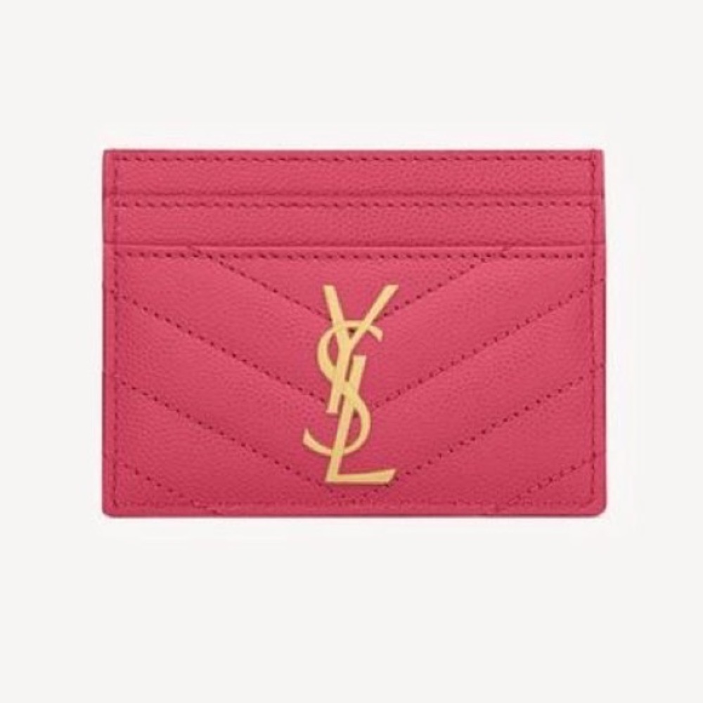 Yves Saint Laurent Fuchsia Card Holder with Gold Logo - Picture 1 of 2